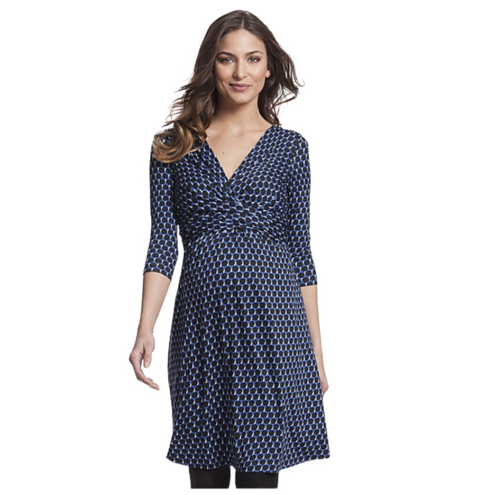 Seraphine Navy and Light Blue Maternity Wrap Dress
